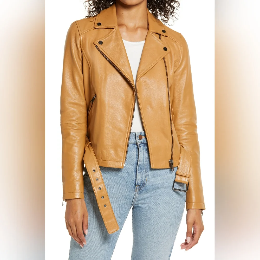 Elodie Camel Leather Jacket - Picture 2 of 8